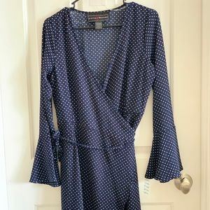 Polly & Esther navy polka dot wrap dress size L